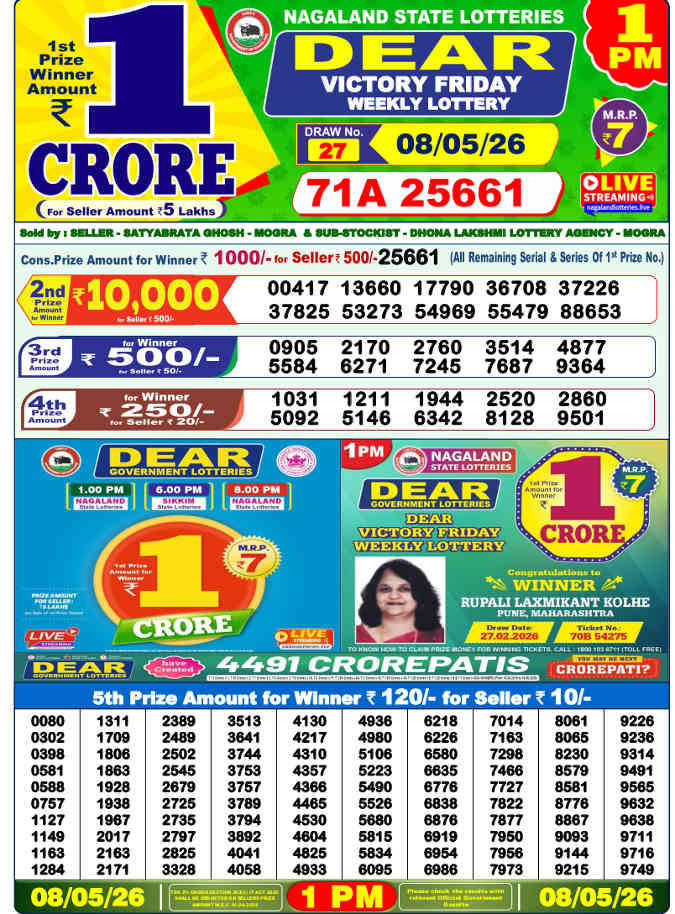Lottery Sambad 1 pm Result 8.5.2026