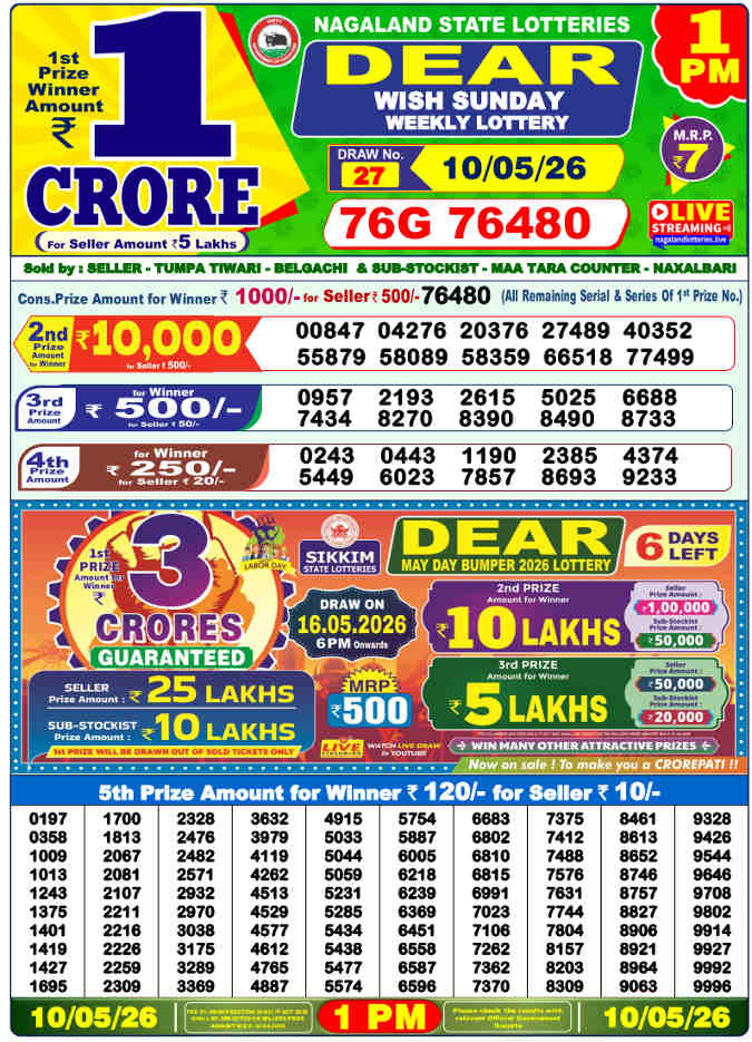 Lottery Sambad 1 pm Result 10.5.2026