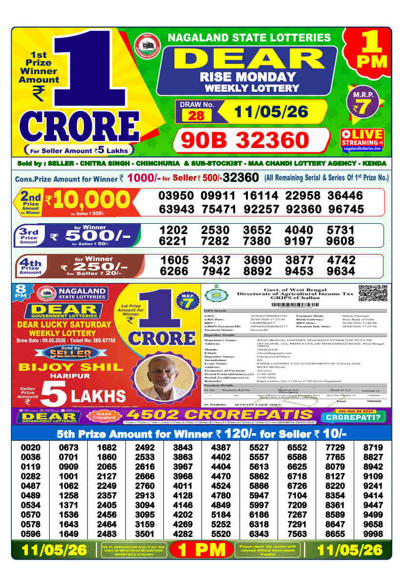 Lottery Sambad 1 pm Result 11.5.2026