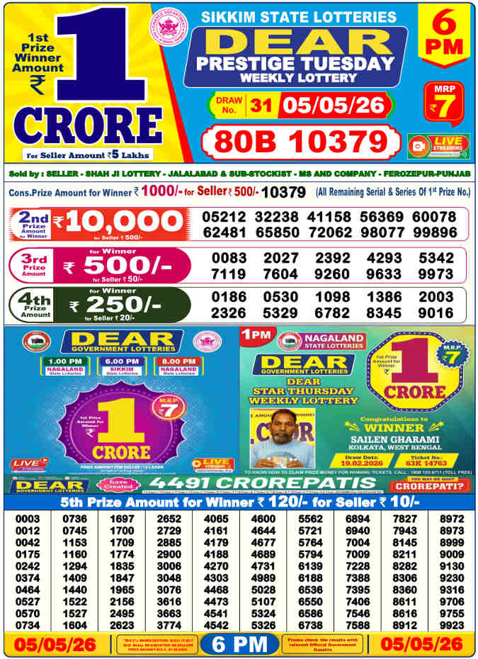 Lottery Sambad 6 pm Result 5.5.2026