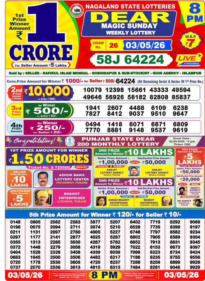 Lottery Sambad 8 pm Result 3.5.2026