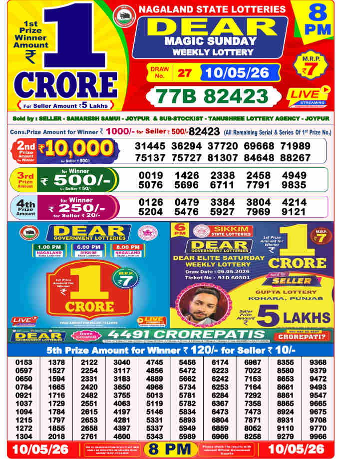 Lottery Sambad 8 pm Result 10.5.2026