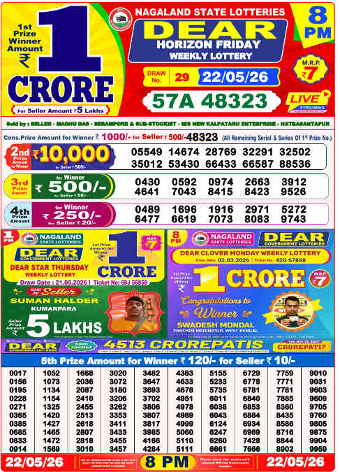 Lottery Sambad 8 pm Result 22.5.2026