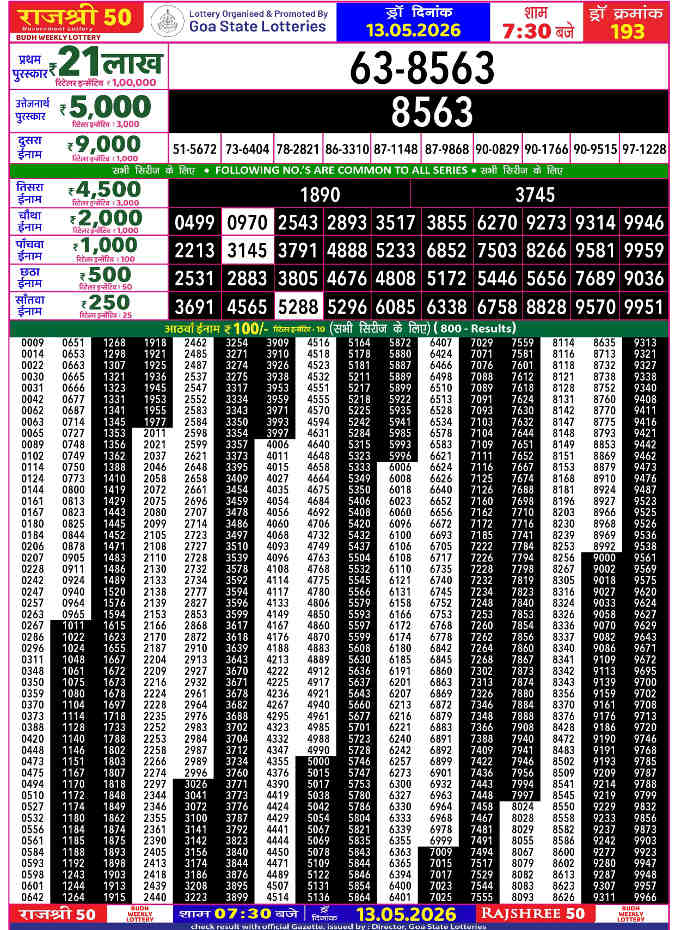 Rajshree 50 Budh Result 13.05.2026