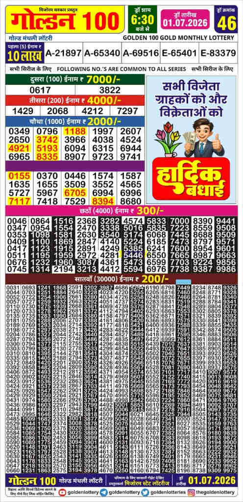 Golden 100 Monthly Result 01.07.2026