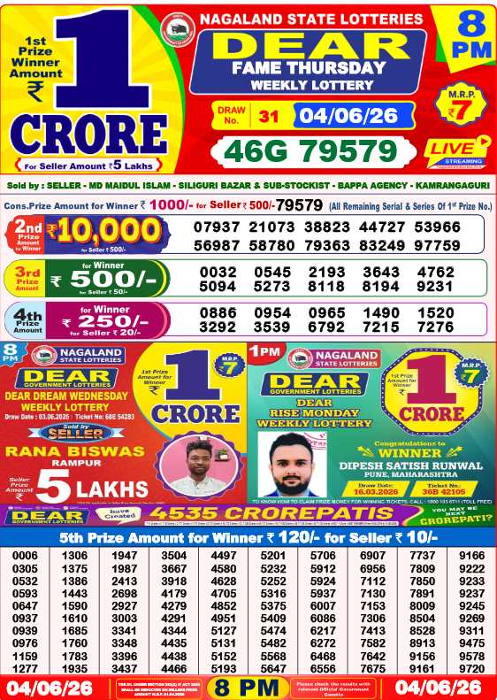 Lottery Sambad 8PM 4.6.2026