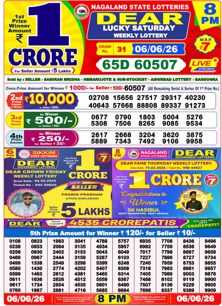 Lottery Sambad 8 pm Result 6-6-2026