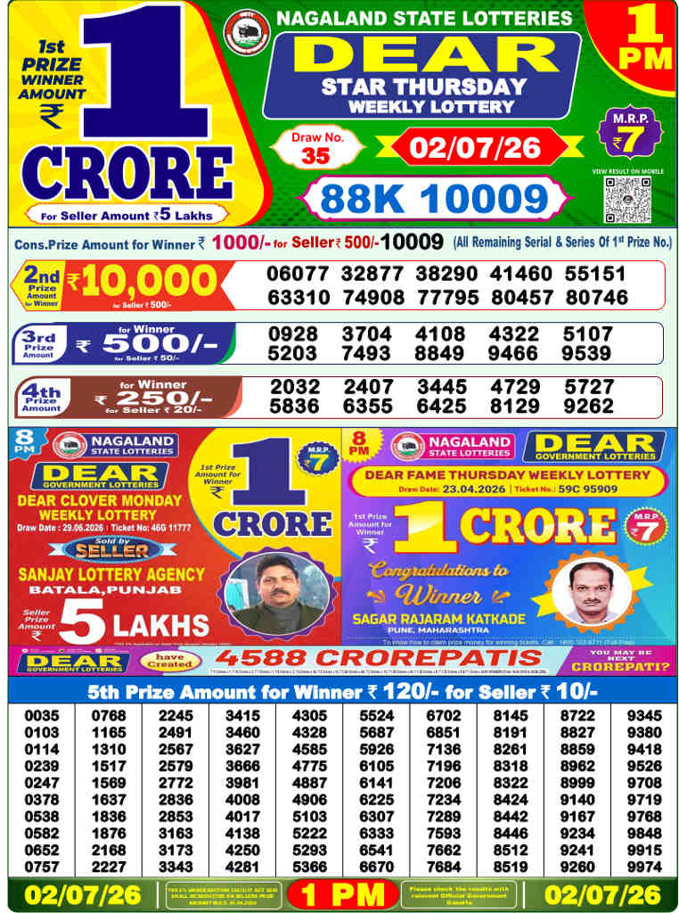 Lottery Sambad 1 PM result 02.07.2026