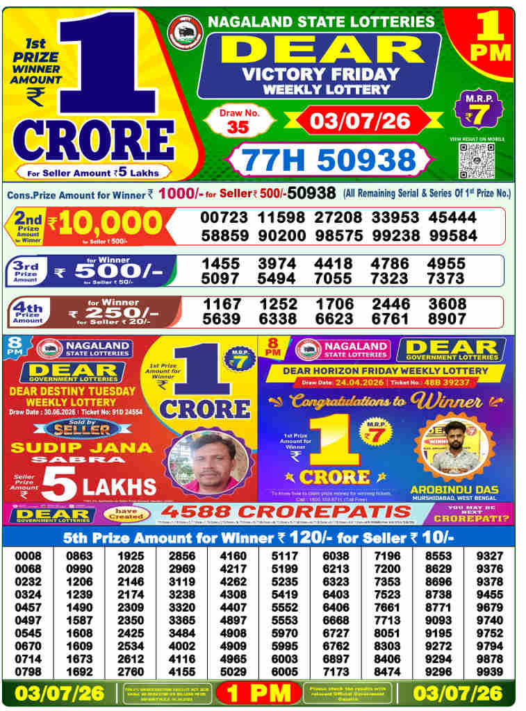Lottery Sambad 1 PM result 03.07.2026