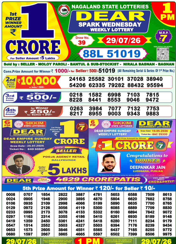 Sambad 1 PM Result 29.7.2026