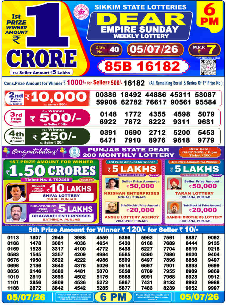 Lottery Sambad 6 PM result 05.07.2026