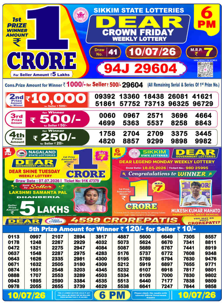 Lottery Sambad 6 PM result 10.07.2026