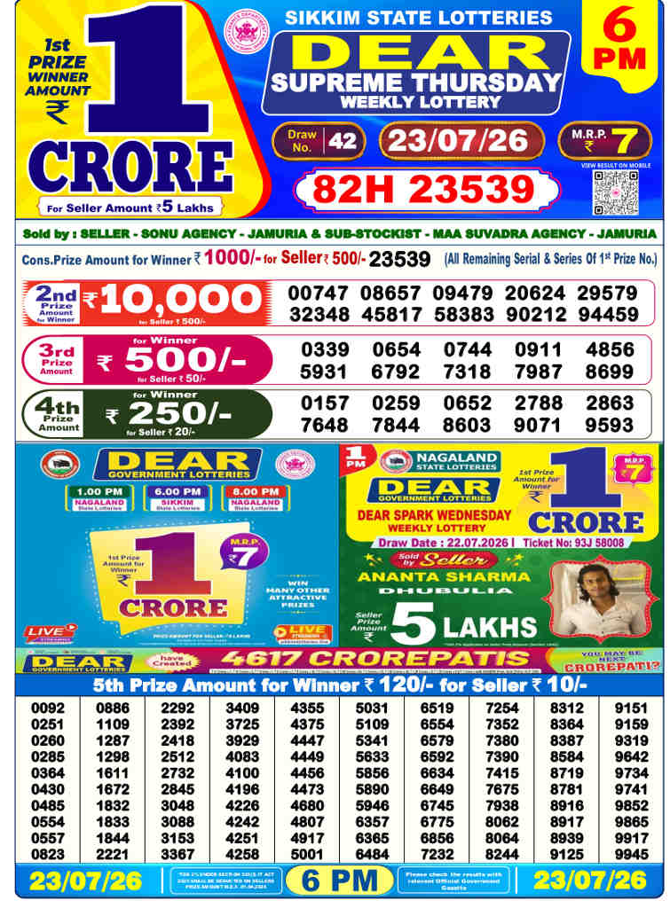 Sambad 6 PM Result 23.7.2026