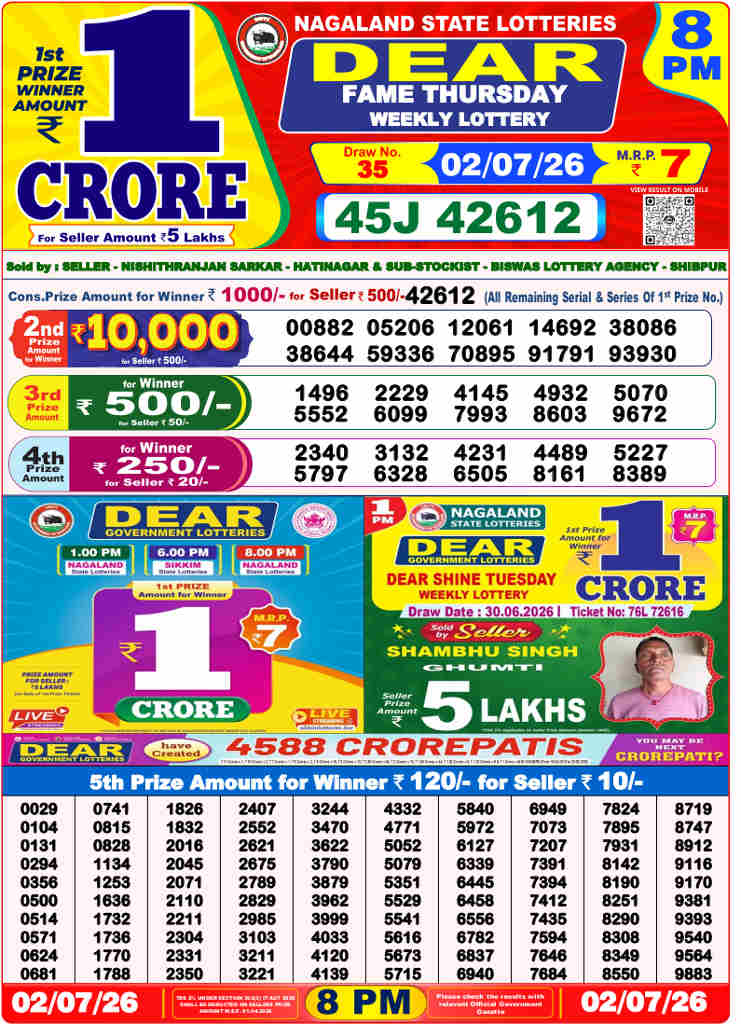 Lottery Sambad 8 PM result 02.07.2026