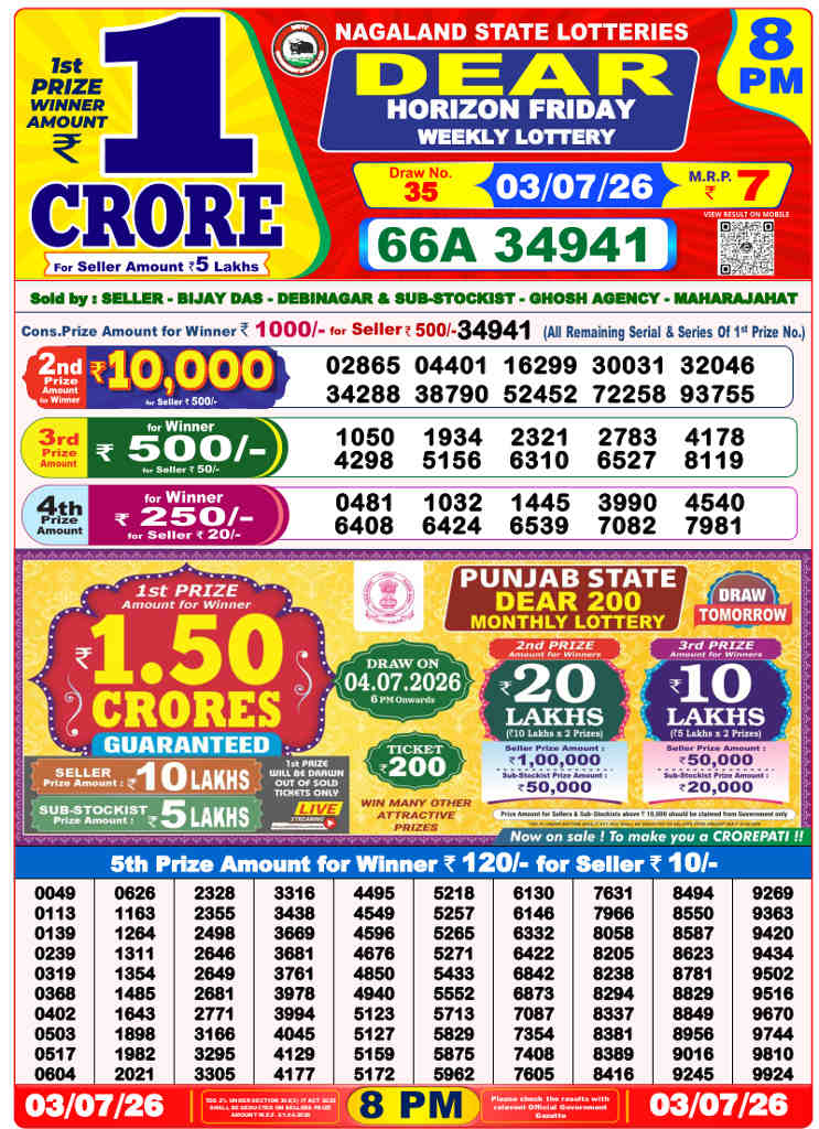 Lottery Sambad 8 PM result 03.07.2026