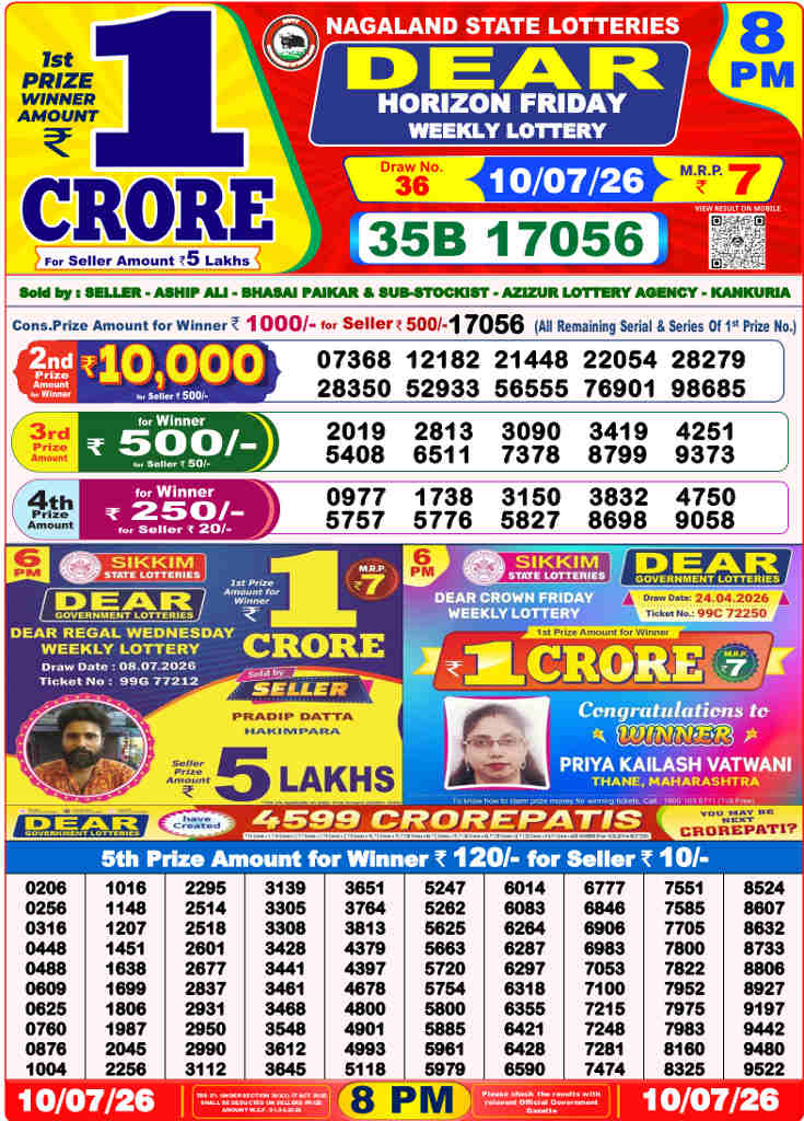 Lottery Sambad 8 PM result 10.07.2026