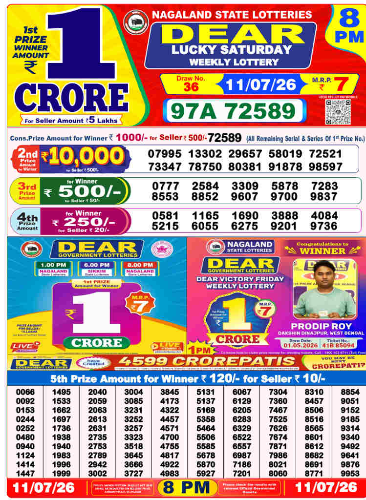 Lottery Sambad 8 PM result 11.07.2026