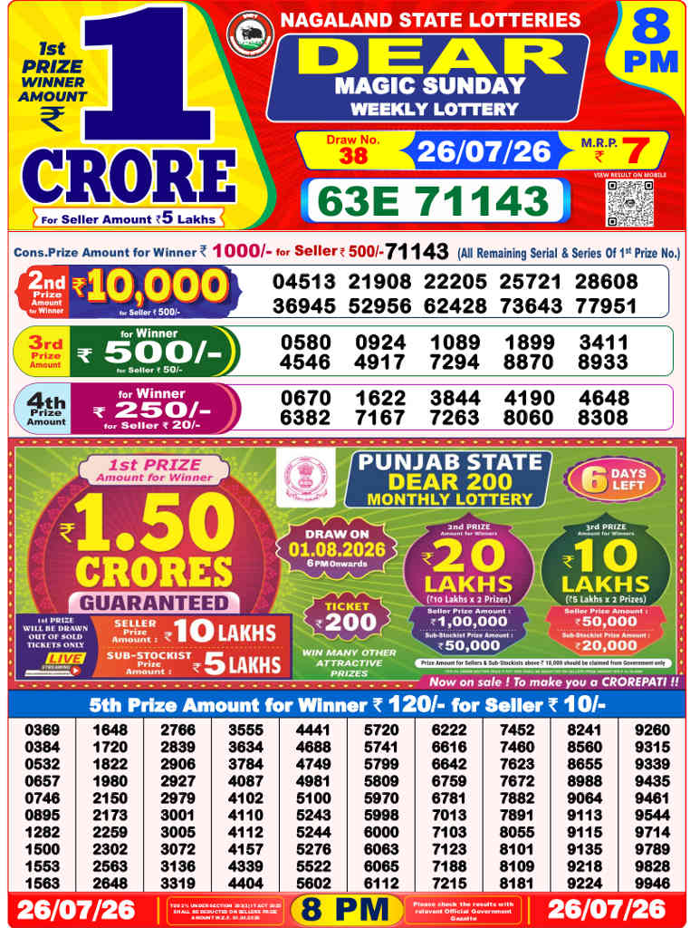 Sambad 8 PM Result 26.7.2026