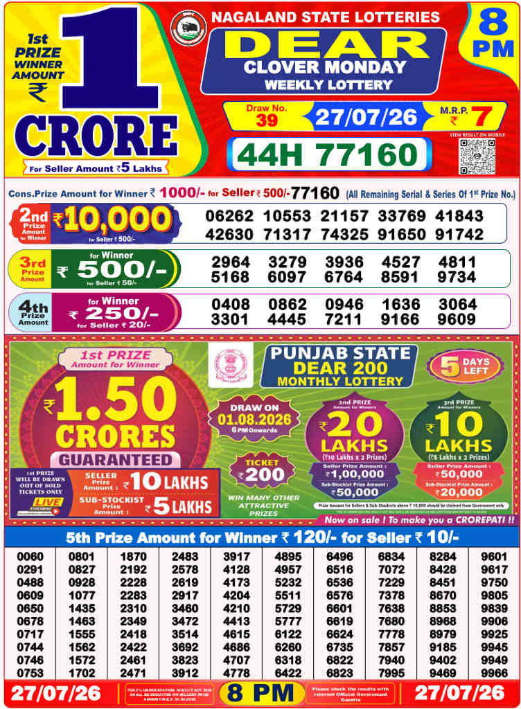 Sambad 8 PM Result 27.7.2026
