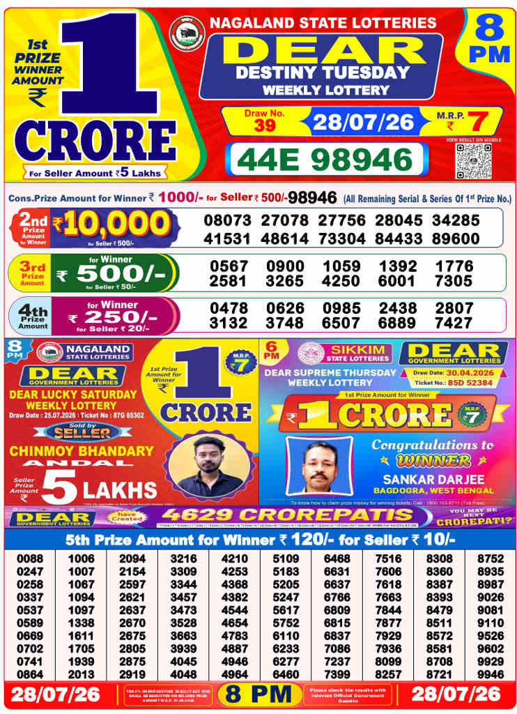 Sambad 8 PM Result 28.7.2026