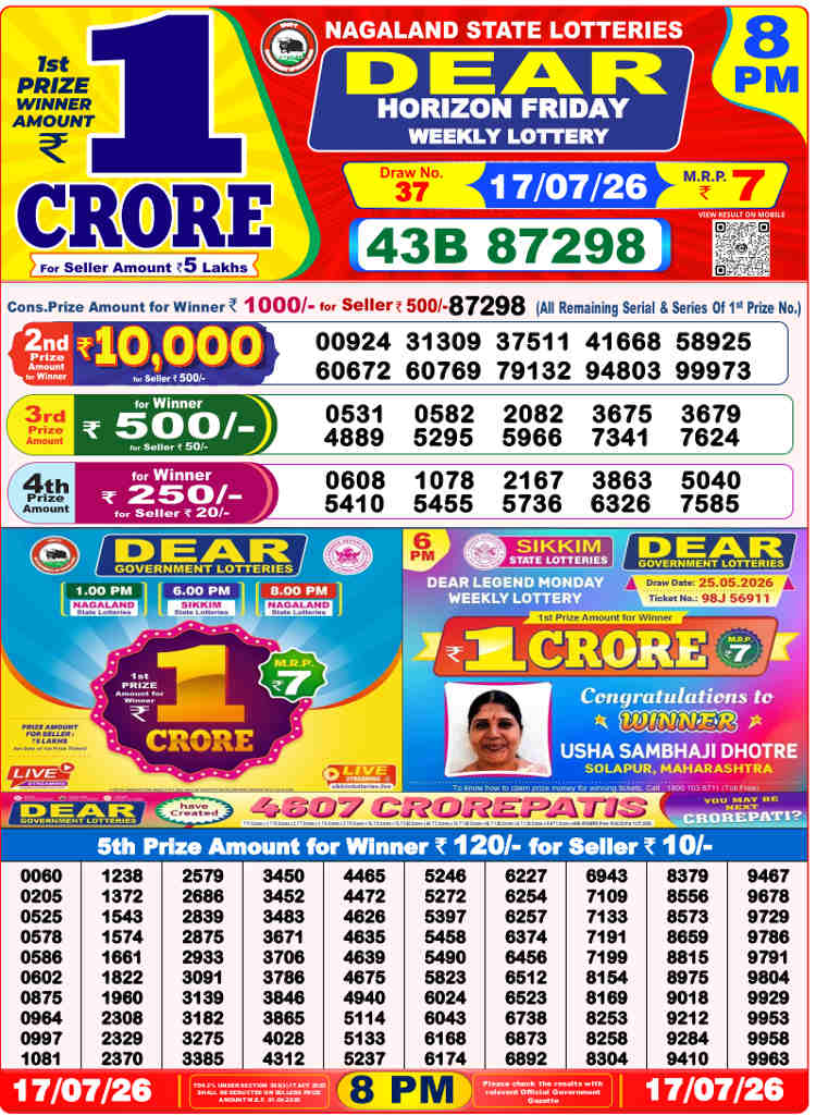 Lottery Sambad 8 PM Result 17.7.2026