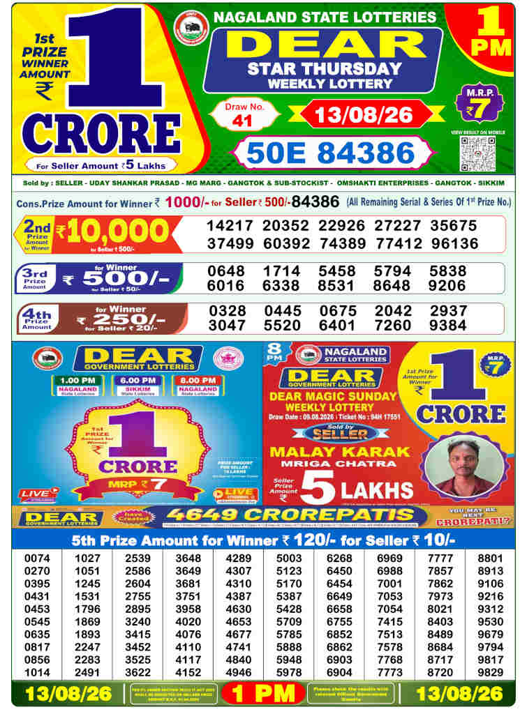 Sambad 1 PM Result 13.08.2026