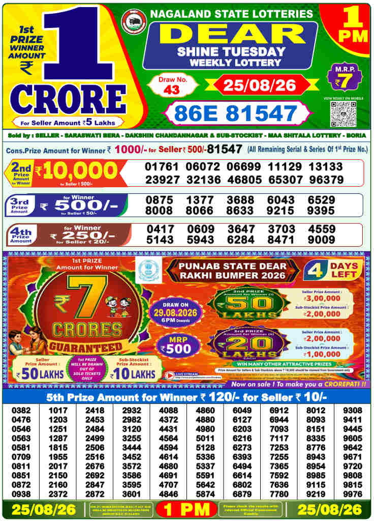 Sambad 1 PM Result 25.08.2026