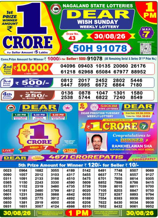 Sambad 1 PM Result 30.08.2026