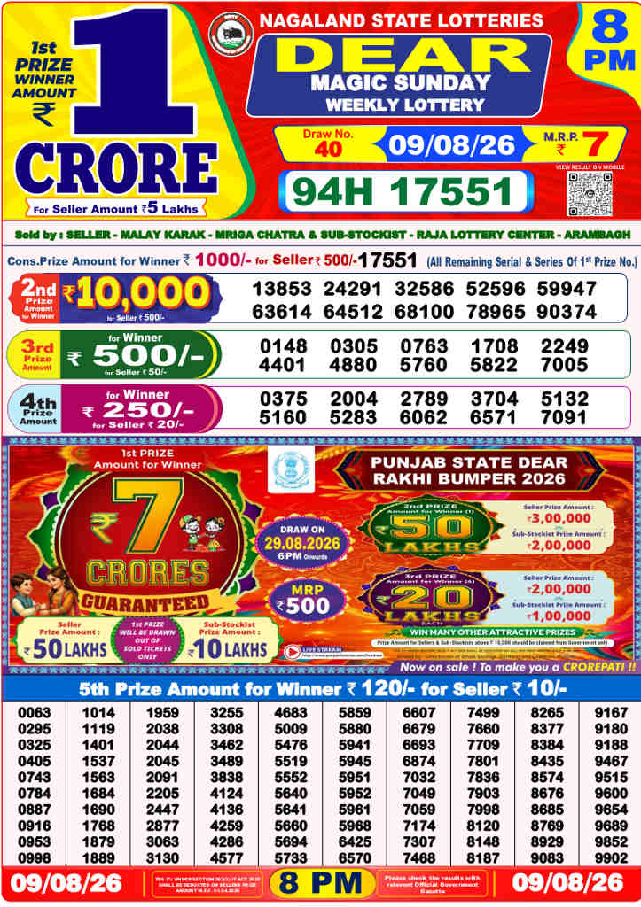 Sambad 8 PM Result 09.08.2026