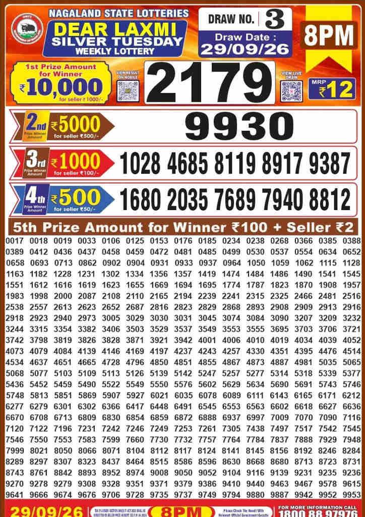Dear Laxmi Tuesday Result 29-09-2026