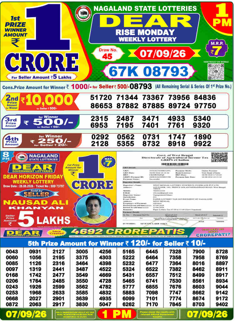 Sambad 1 PM Result 07.09.2026