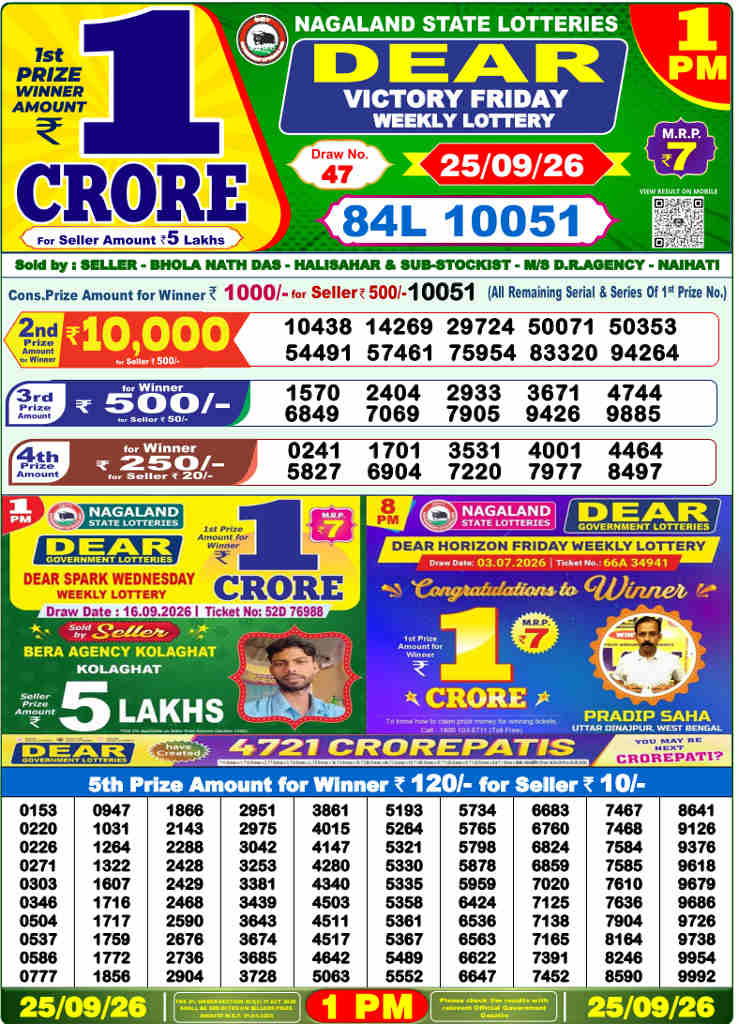 Lottery Sambad 1 PM Result 25.9.2026
