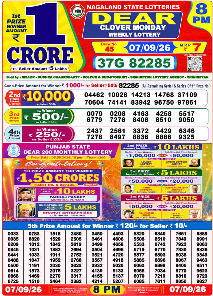 Sambad 8 PM Result 07.09.2026
