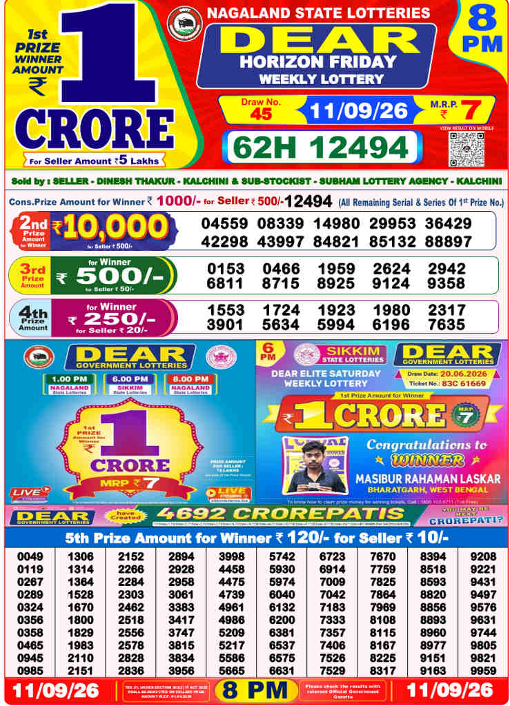 Lottery Sambad 8 PM Result 11.9.2026