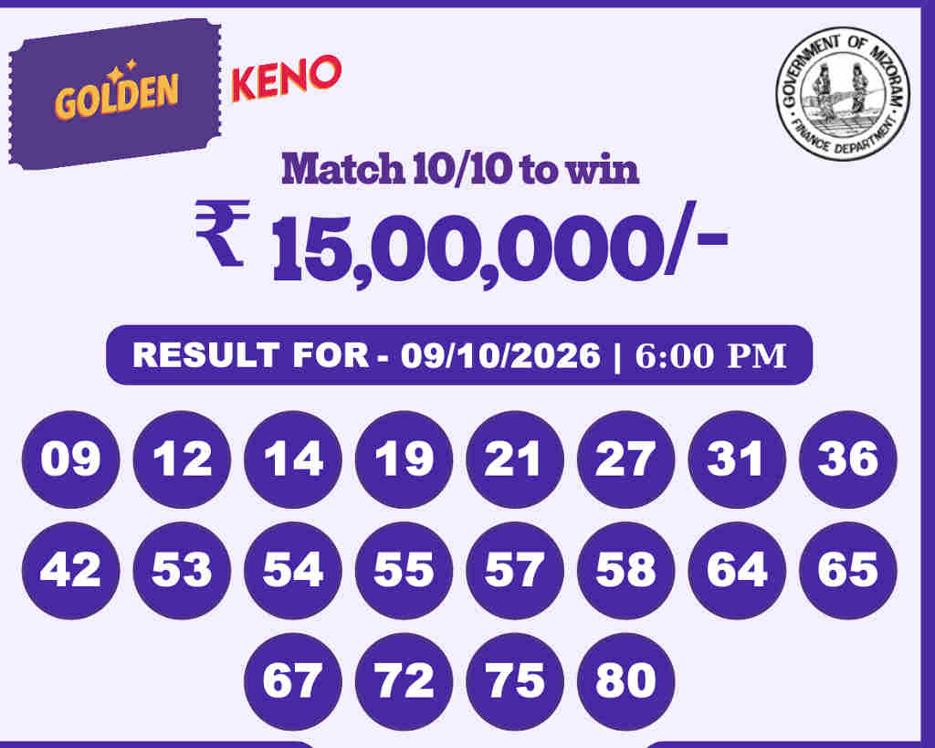 Golden Keno 6 PM Result 09.10.2026