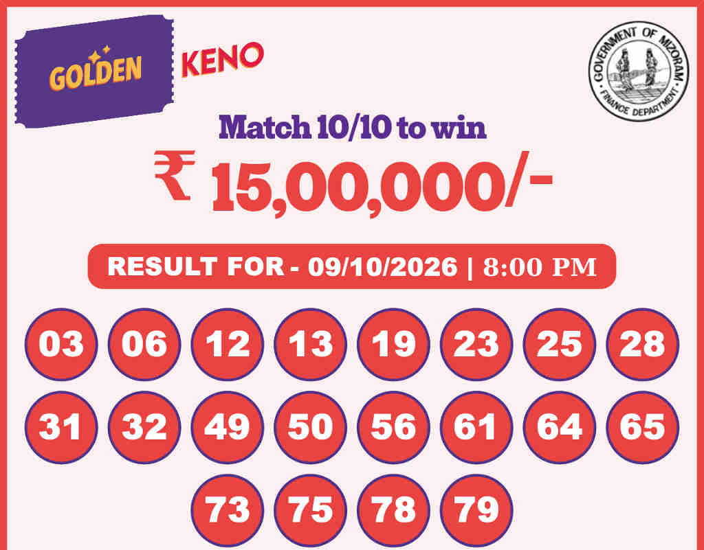 Golden Keno 8 PM Result 09.10.2026