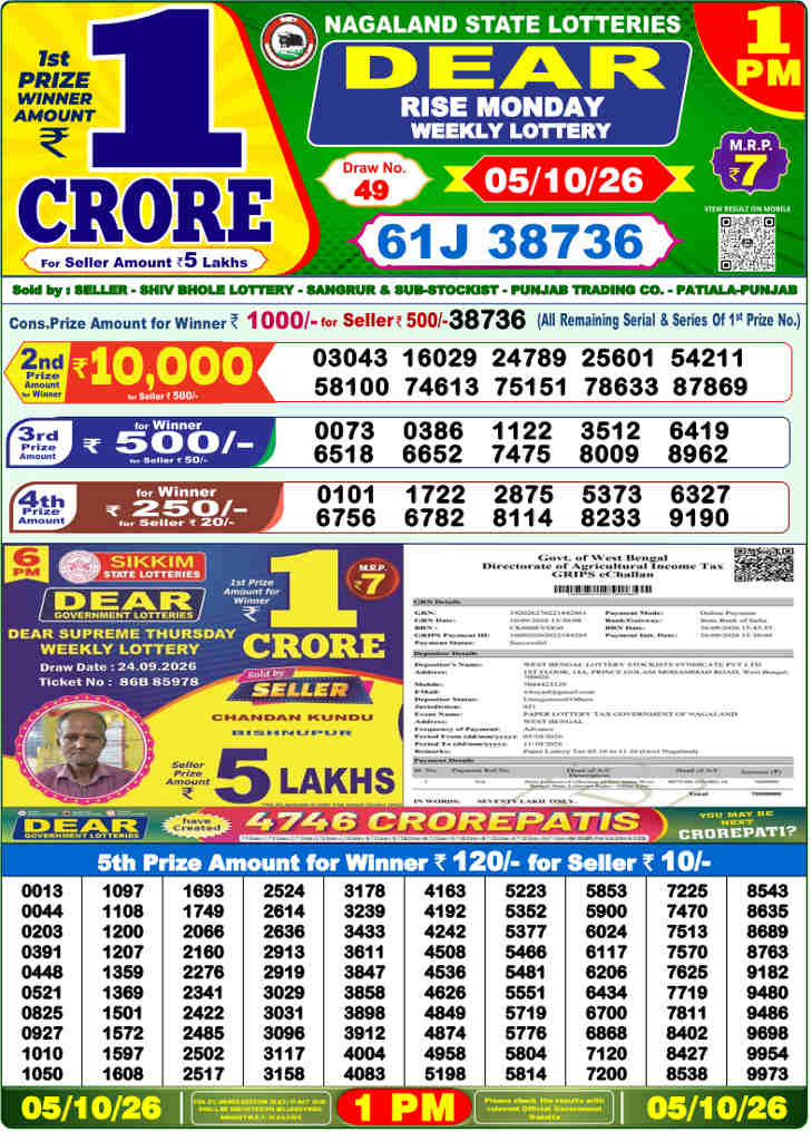 Lottery Sambad 1 PM Result 5.10.2026